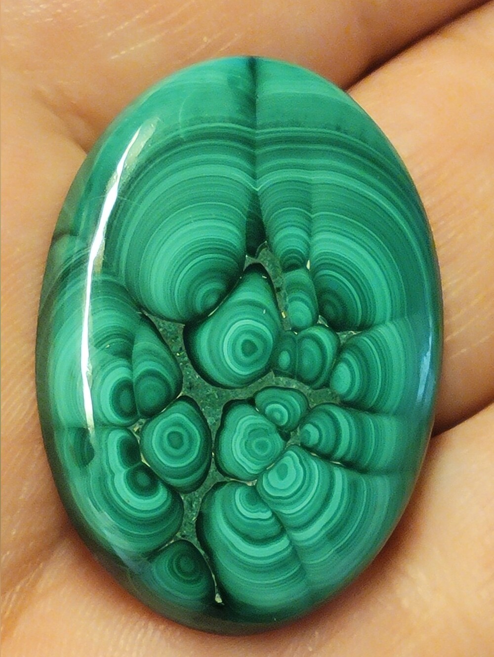 9.73g Natural Green Malachite Oval Cabochon – 48.6 Carats Bullseye Pattern
